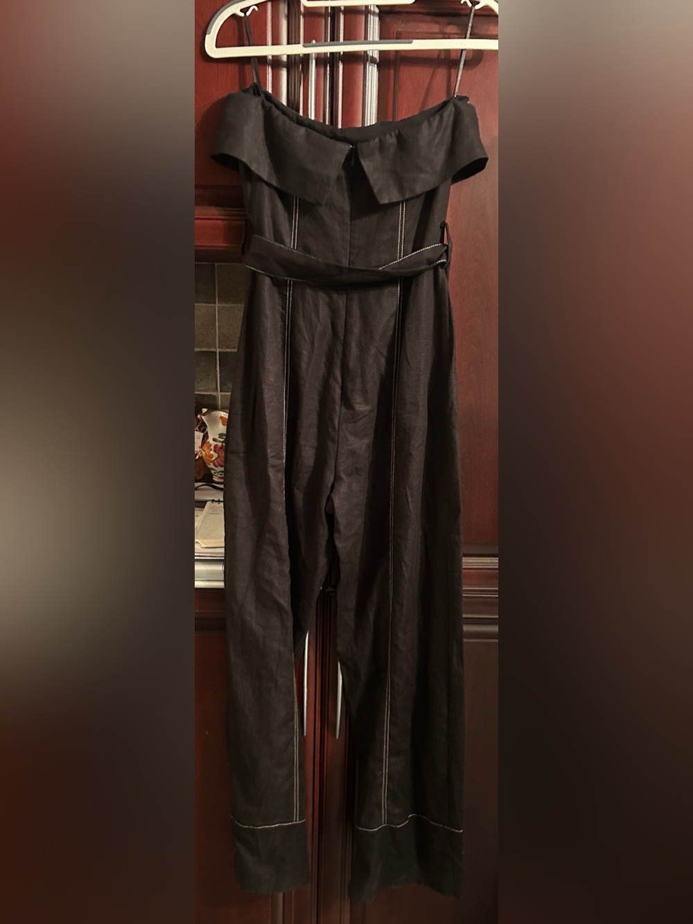 ZARA Black Strapless Linen Blend Belted Jumpsuit size medium - Picture 15 of 16